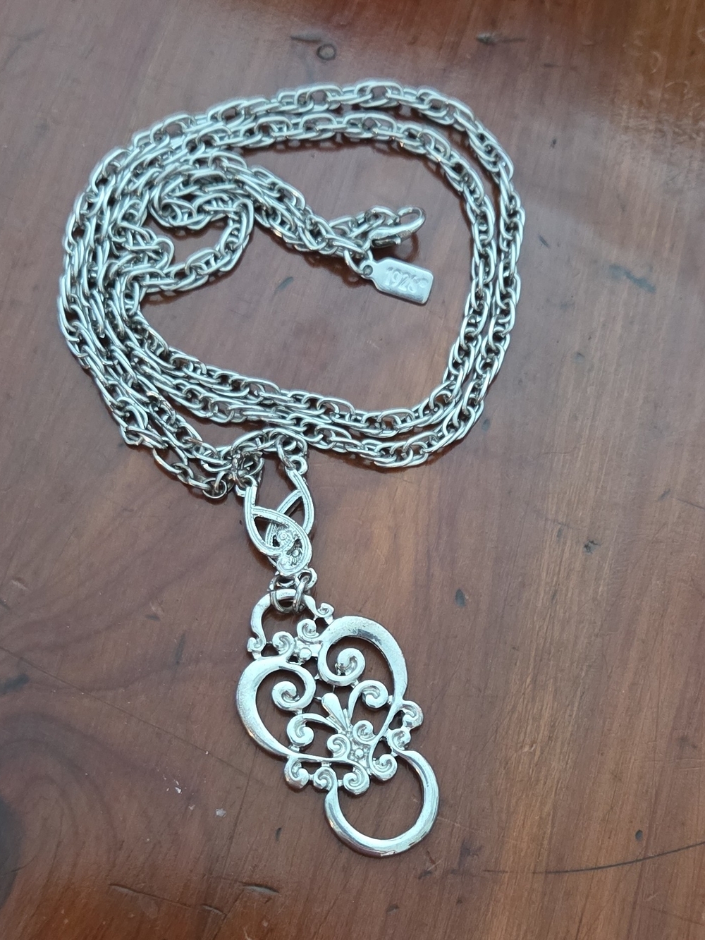 Sterling Silver Filigree Pendant Necklace - Silver